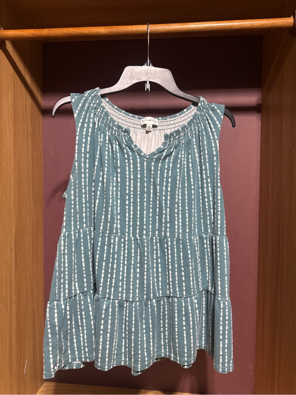 Wonderly Women’s PXL Green Printed Tiered Tank Top